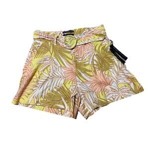 TAHARI Women’s 100% EUROPEAN FLAX LINEN Shorts Sz 8 Tropical Orange Yellow Belt